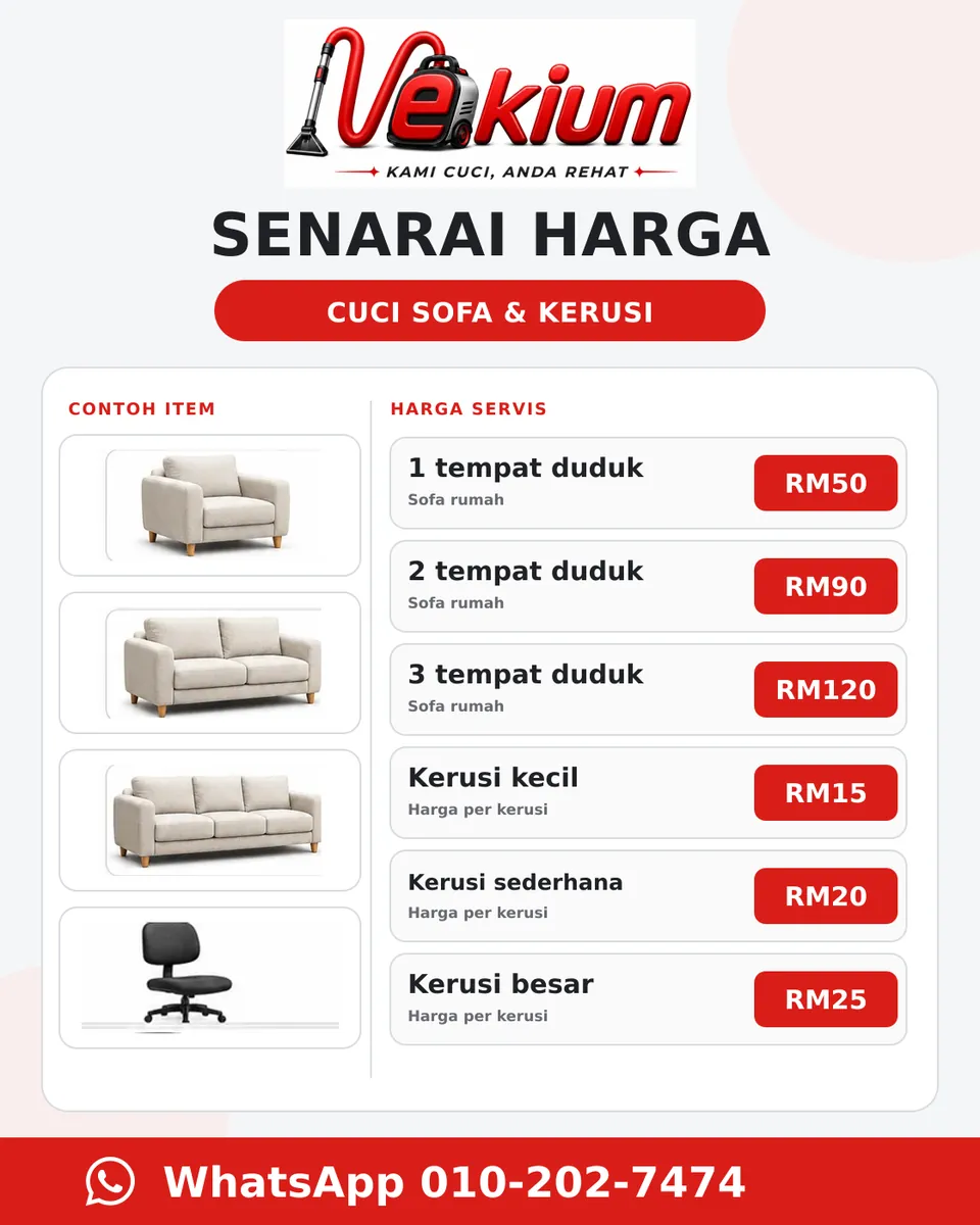 Senarai harga servis cuci sofa VEKIUM