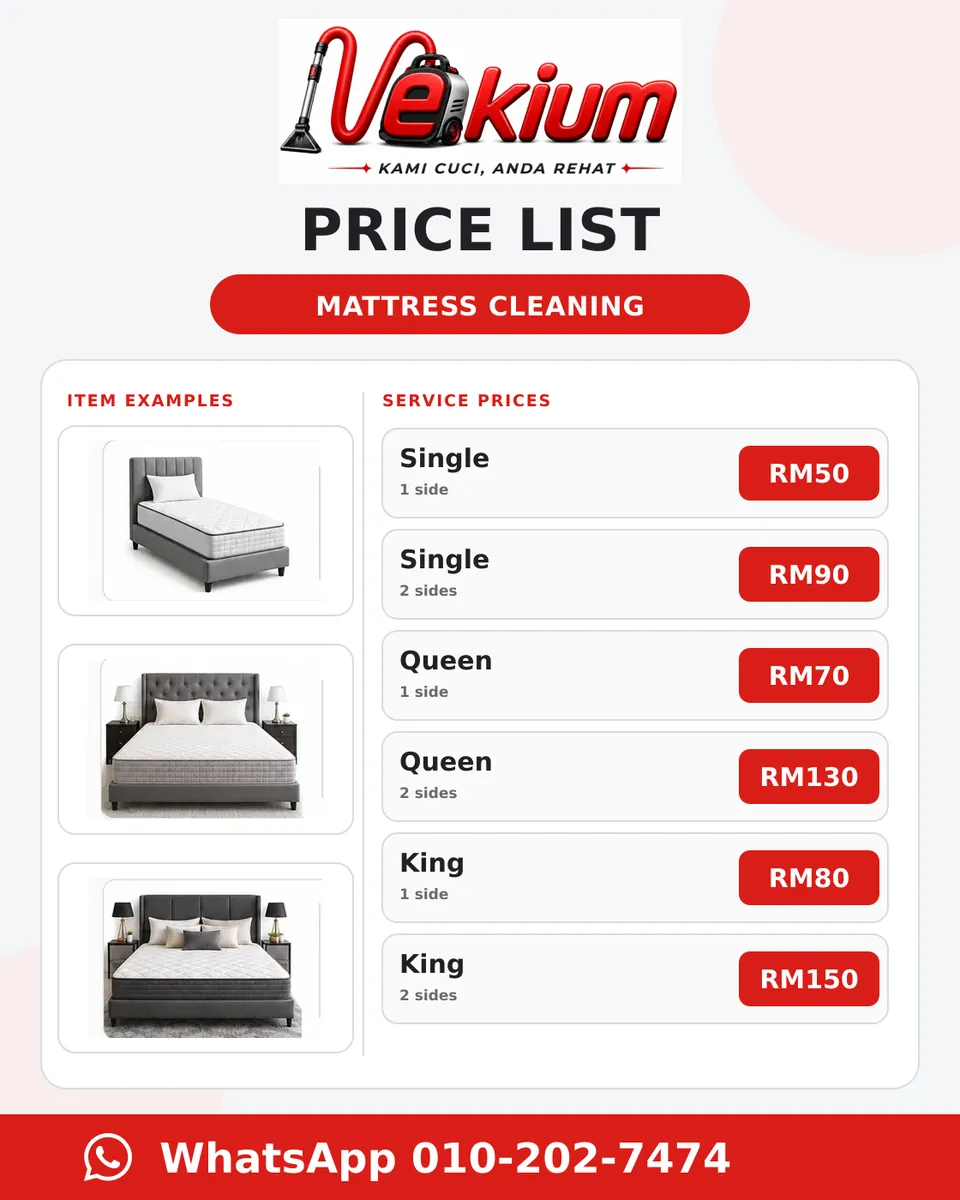 VEKIUM mattress cleaning service price list