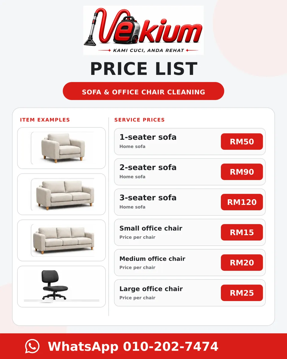 VEKIUM sofa cleaning service price list